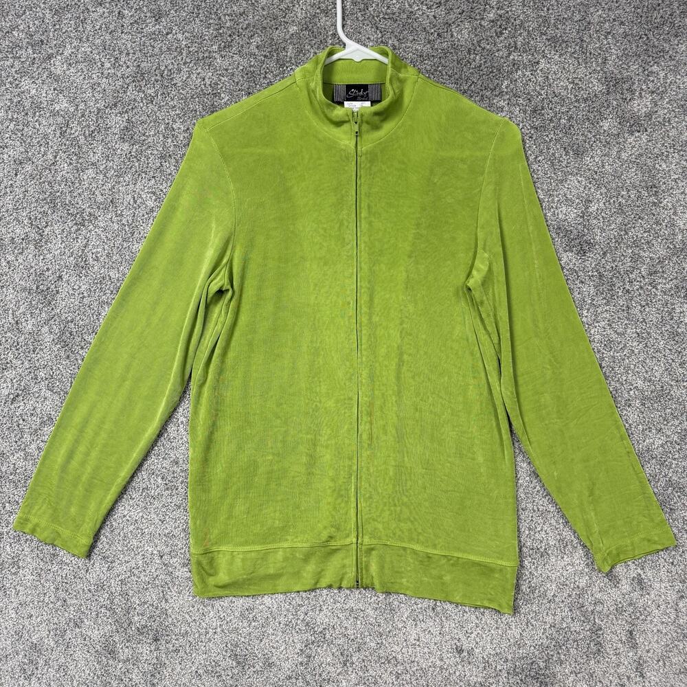 Vtg 90s Slinky Brand Cardigan Sweater Womens XS Neon Green Zip Minimalist USA